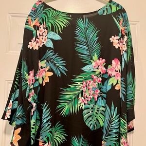 Belle by Kim Gravel Black Tunic with Green Palm Print